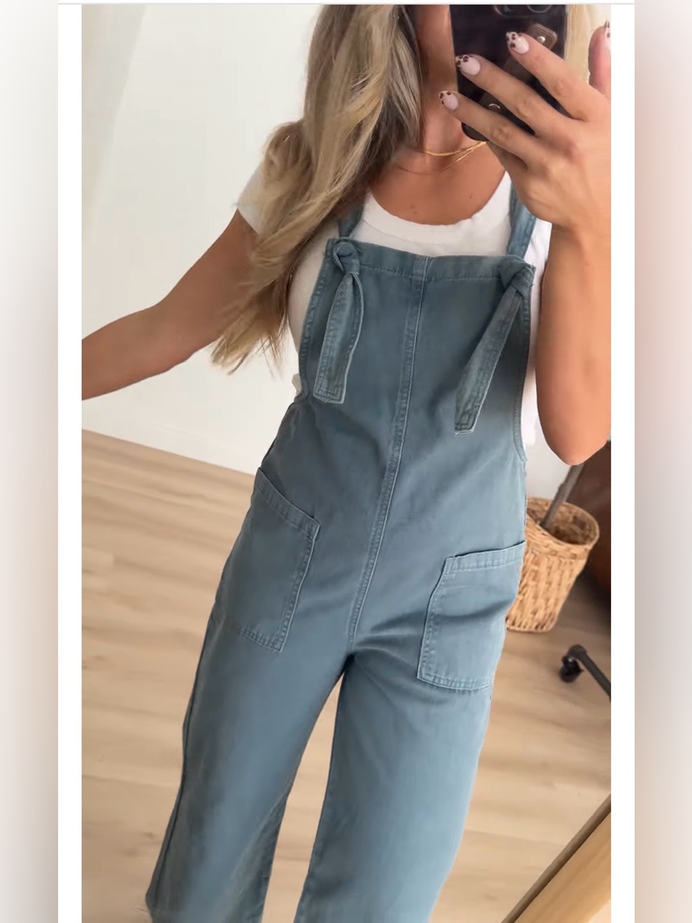 Zenana Denim Blackberry (Blue)  Wide-Leg Knot Strap Women's Overalls M NEW